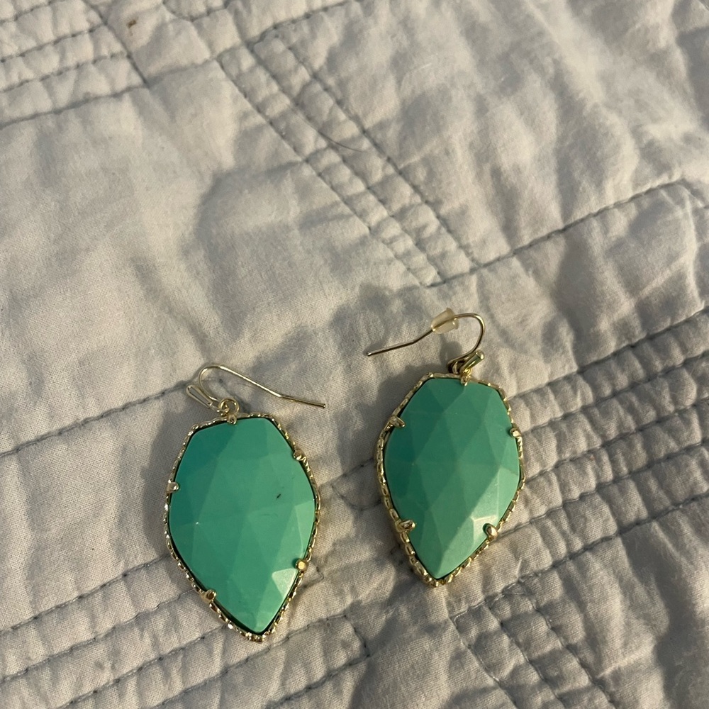 Kendra Scott Teardrop Mint Green and Gold Dangle Earrings